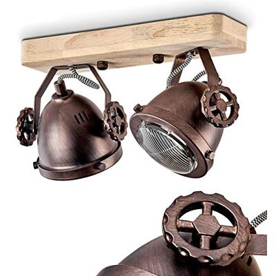 HOFSTEIN Deckenleuchte Herford, verstellbare Deckenlampe aus Metall/Holz/Glas in Natur/Rost/Klar, Leuchte im Industrial/Retro/Vinntage-Design, 2 x GU10, Esszimmmer, Schlafzimmer, Wohnzimmer, Küche HOFSTEIN Deckenleuchte Herford, verstellbare Deckenlampe aus Metall/Holz/Glas in Natur/Rost/Klar, Leuchte im Industrial/Retro/Vinntage-Design, 2 x GU10, Esszimmmer, Schlafzimmer, Wohnzimmer, Küche
