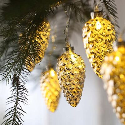 hellum LED Lichterkette Batterie Tannenzapfen 10er warmweiß (3xAA), innen Lichterkette innen klein mit goldenen Tannenzapfen Antikfinish, beleuchtet 1,80m, Kabel transparent, für Weihnachten 521320 hellum LED Lichterkette Batterie Tannenzapfen 10er warmweiß (3xAA), innen Lichterkette innen klein mit goldenen Tannenzapfen Antikfinish, beleuchtet 1,80m, Kabel transparent, für Weihnachten 521320