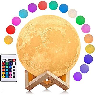 AGM LED Mondlampe 16 Farben Nachtlicht Stimmungslicht mit Fernbedienung und Touch-Steuerung Dimmbar Mondlamp Ø15 cm 3D Druck mit Holzhalterung für Schlafzimmer Café Bar Esszimmer AGM LED Mondlampe 16 Farben Nachtlicht Stimmungslicht mit Fernbedienung und Touch-Steuerung Dimmbar Mondlamp Ø15 cm 3D Druck mit Holzhalterung für Schlafzimmer Café Bar Esszimmer