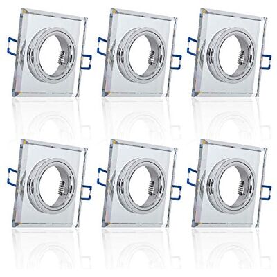 Maxkomfort 6x Glas Einbaustrahler mit LED Ring + GU10 Fassung ECKIG Einbauspot Einbauleuchte Rahmen Rostfrei Deckenspot Strahler Spot 4112 Maxkomfort 6x Glas Einbaustrahler mit LED Ring + GU10 Fassung ECKIG Einbauspot Einbauleuchte Rahmen Rostfrei Deckenspot Strahler Spot 4112
