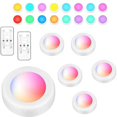 AXVRAV 6er Set LED Unterbauleuchte RGBW Kabellose Schrankbeleuchtung 16 Farben LED Nachtlicht mit Fernbedienung und Batterie, Dimmer & Timer, Ohne Kabel LED Licht Schranklicht für Küche Garderobe, Weiß AXVRAV 6er Set LED Unterbauleuchte RGBW Kabellose Schrankbeleuchtung 16 Farben LED Nachtlicht mit Fernbedienung und Batterie, Dimmer & Timer, Ohne Kabel LED Licht Schranklicht für Küche Garderobe, Weiß