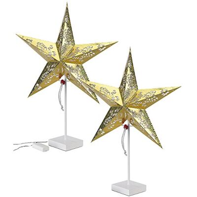 Lunartec Dekoleuchte Stern: 2er-Set Deko-Tischleuchte in Sternform, Gold (LED Tischleuchten Weihnachten, Tischleuchte Stern Weihnachten, Leuchte) Lunartec Dekoleuchte Stern: 2er-Set Deko-Tischleuchte in Sternform, Gold (LED Tischleuchten Weihnachten, Tischleuchte Stern Weihnachten, Leuchte)