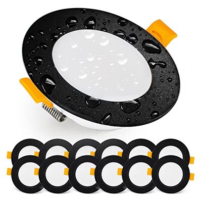 Emos Exclusive Einbaustrahler LED Spots 230V, 5W, 500lm, 3000K warmweiß Set mit 12 Downlight LED Spots Badezimmer etc., wasserdicht IP54 LED Einbaustrahler 230V, rund Ø 95mm, ultra flach, schwarz Emos Exclusive Einbaustrahler LED Spots 230V, 5W, 500lm, 3000K warmweiß Set mit 12 Downlight LED Spots Badezimmer etc., wasserdicht IP54 LED Einbaustrahler 230V, rund Ø 95mm, ultra flach, schwarz