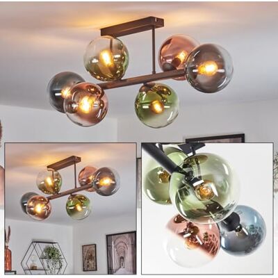HOFSTEIN Deckenleuchte Koyoto, 6-flammige Deckenlampe aus Metall/Glas in Schwarz/Blau/Grün/Kupfer/Klar, Leuchte im Retro/Vintage-Design (Schirme Ø 15 cm), E14, Esszimmer, Wohnzimmer, Schlafzimmer HOFSTEIN Deckenleuchte Koyoto, 6-flammige Deckenlampe aus Metall/Glas in Schwarz/Blau/Grün/Kupfer/Klar, Leuchte im Retro/Vintage-Design (Schirme Ø 15 cm), E14, Esszimmer, Wohnzimmer, Schlafzimmer