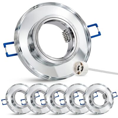SSC-LUXon 6 Stück Design Glas Einbaustrahler rund spiegelnd mit Fassung für GU10 / Modul Einbau Deckenleuchte Lochmaß 60-70mm SSC-LUXon 6 Stück Design Glas Einbaustrahler rund spiegelnd mit Fassung für GU10 / Modul Einbau Deckenleuchte Lochmaß 60-70mm