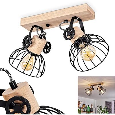 HOFSTEIN Deckenleuchte Orny, verstellabre Deckenlampe aus Metall/Holz in Schwarz/Natur, Leuchte im Industrial/Retro/Vintage-Design, Lichteffekt durch Gitter-Optik, 2xE27, Wohnzimmer, Esszimmer, Küche HOFSTEIN Deckenleuchte Orny, verstellabre Deckenlampe aus Metall/Holz in Schwarz/Natur, Leuchte im Industrial/Retro/Vintage-Design, Lichteffekt durch Gitter-Optik, 2xE27, Wohnzimmer, Esszimmer, Küche