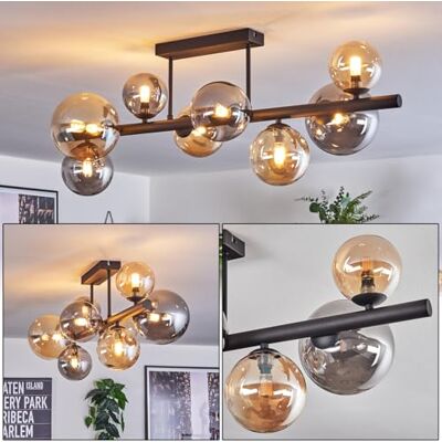 HOFSTEIN Deckenleuchte Chehalis, 8-flammige Deckenlampe aus Metall/Glas in Schwarz/Rauch/Bernstein, Leuchte im Retro/Vintage-Design (Schirme Ø 10, 12, 15cm), G9, Esszimmer, Wohnzimmer, Küche, Flur HOFSTEIN Deckenleuchte Chehalis, 8-flammige Deckenlampe aus Metall/Glas in Schwarz/Rauch/Bernstein, Leuchte im Retro/Vintage-Design (Schirme Ø 10, 12, 15cm), G9, Esszimmer, Wohnzimmer, Küche, Flur