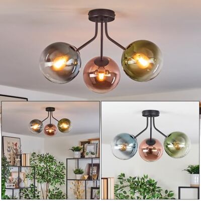 HOFSTEIN Deckenleuchte Gastor, 3-flammige Deckenlampe aus Metall/Glas in Schwarz/Blau/Grün/Kupfer/Klar, Leuchte im Retro/Vintage-Design (Schirme Ø 15cm), E14, Esszimmer, Wohnzimmer, Schlafzimmer, Büro HOFSTEIN Deckenleuchte Gastor, 3-flammige Deckenlampe aus Metall/Glas in Schwarz/Blau/Grün/Kupfer/Klar, Leuchte im Retro/Vintage-Design (Schirme Ø 15cm), E14, Esszimmer, Wohnzimmer, Schlafzimmer, Büro