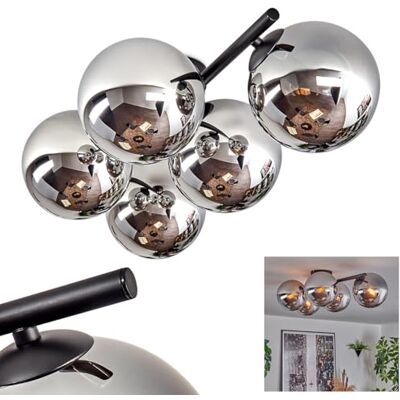 HOFSTEIN Deckenleuchte Gastor, 5-flammige Deckenlampe aus Metall/Glas in Schwarz/Chrom-/Rauchfarben, moderne Leuchte im Retro/Vintage-Design (Schirme Ø 15 cm), E14, Esszimmer, Wohnzimmer, Küche, Flur HOFSTEIN Deckenleuchte Gastor, 5-flammige Deckenlampe aus Metall/Glas in Schwarz/Chrom-/Rauchfarben, moderne Leuchte im Retro/Vintage-Design (Schirme Ø 15 cm), E14, Esszimmer, Wohnzimmer, Küche, Flur
