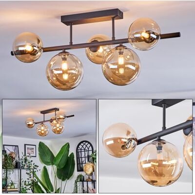HOFSTEIN Deckenleuchte Chehalis, 5-flammige Deckenlampe aus Metall/Glas in Schwarz/Bernstein, moderne Leuchte im Retro/Vintage-Design (Schirme Ø 12; 15 cm), G9, Esszimmer, Wohnzimmer, Schlafzimmer HOFSTEIN Deckenleuchte Chehalis, 5-flammige Deckenlampe aus Metall/Glas in Schwarz/Bernstein, moderne Leuchte im Retro/Vintage-Design (Schirme Ø 12; 15 cm), G9, Esszimmer, Wohnzimmer, Schlafzimmer