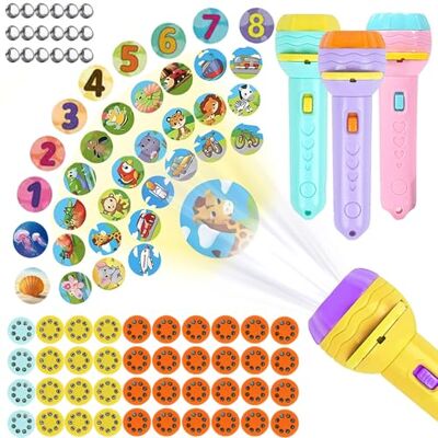 GOMETY 4 PCS Taschenlampen Projektor für Kinder, Diaprojektor Spielzeug mit 80 Tiermustern Dinosauriern Transportfahrzeugen Früchten und Ziffern Taschenlampenlicht, Projektor Geschenk für Frühkindliche GOMETY 4 PCS Taschenlampen Projektor für Kinder, Diaprojektor Spielzeug mit 80 Tiermustern Dinosauriern Transportfahrzeugen Früchten und Ziffern Taschenlampenlicht, Projektor Geschenk für Frühkindliche