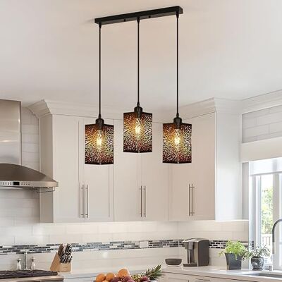 Goeco 3 Flammig Pendelleuchte Vintage Industrial, Hängelampe aus Eisen Feuerwerk Lampenschirm, Schwarz Hängeleuchte Metall E27 für Esszimmer Küche Wohnzimmer Arbeitszimmer Goeco 3 Flammig Pendelleuchte Vintage Industrial, Hängelampe aus Eisen Feuerwerk Lampenschirm, Schwarz Hängeleuchte Metall E27 für Esszimmer Küche Wohnzimmer Arbeitszimmer