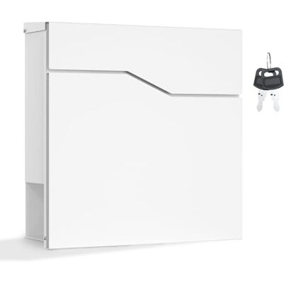 Wiltec Designer Briefkasten V19 weiß 370 x 102 x 370 mm, Wandbriefkasten mit Schloss und Zeitungsrolle, Postkasten aus pulverbeschichtetem Stahl Wiltec Designer Briefkasten V19 weiß 370 x 102 x 370 mm, Wandbriefkasten mit Schloss und Zeitungsrolle, Postkasten aus pulverbeschichtetem Stahl