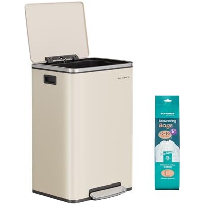 SONGMICS Mülleimer 50 L, Stahl, mit Deckel, Softclose, 15 Müllsäcke Herausnehmbarer Inneneimer aus Kunststoff, Griffe, Sandbeige, Pary Kollektion LTB595A02 SONGMICS Mülleimer 50 L, Stahl, mit Deckel, Softclose, 15 Müllsäcke Herausnehmbarer Inneneimer aus Kunststoff, Griffe, Sandbeige, Pary Kollektion LTB595A02