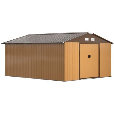 Outsunny Metall Gerätehaus 340x386x200cm 26,2m³ Gartenhaus mit Schiebetür Satteldach Fundament wetterfest Geräteschuppen Garten Outdoor Schrank Schuppen für Außenbereich, Gelb Outsunny Metall Gerätehaus 340x386x200cm 26,2m³ Gartenhaus mit Schiebetür Satteldach Fundament wetterfest Geräteschuppen Garten Outdoor Schrank Schuppen für Außenbereich, Gelb