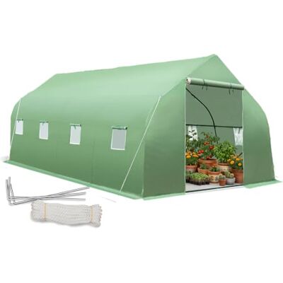 tectake ® Gewächshaus Foliengewächshaus 18m² 600 x 300 x 205 cm Treibhaus mit 8 Fenster mit Fliegenschutzgitter, Folientunnel zur Überdachung, Tomatenhaus tectake ® Gewächshaus Foliengewächshaus 18m² 600 x 300 x 205 cm Treibhaus mit 8 Fenster mit Fliegenschutzgitter, Folientunnel zur Überdachung, Tomatenhaus