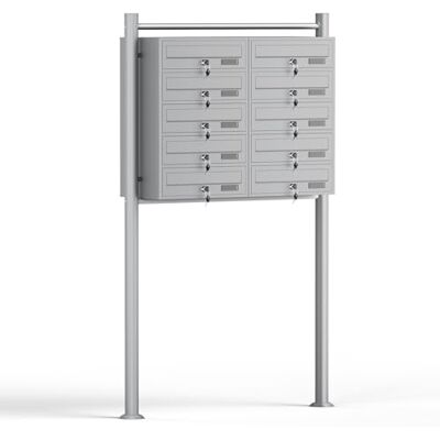 Wiltec 10er Briefkastenanlage silberfarben 945 x 270 x 1500 mm, Standbriefkasten mit 2x5 Fächern, Schlüssel und Namensschild, Briefkasten Postkasten mit Ständer Wiltec 10er Briefkastenanlage silberfarben 945 x 270 x 1500 mm, Standbriefkasten mit 2x5 Fächern, Schlüssel und Namensschild, Briefkasten Postkasten mit Ständer