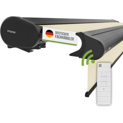 empasa Elektrische Vollkassettenmarkise 'Premium' Kassettenmarkise Gelenkarmmarkise Markise Sonnenschutz mit manuell ausfahrbarem Volant, komplett vormontiert, Farbe:elfenbein, Größe:4.5 x 3 m empasa Elektrische Vollkassettenmarkise 'Premium' Kassettenmarkise Gelenkarmmarkise Markise Sonnenschutz mit manuell ausfahrbarem Volant, komplett vormontiert, Farbe:elfenbein, Größe:4.5 x 3 m