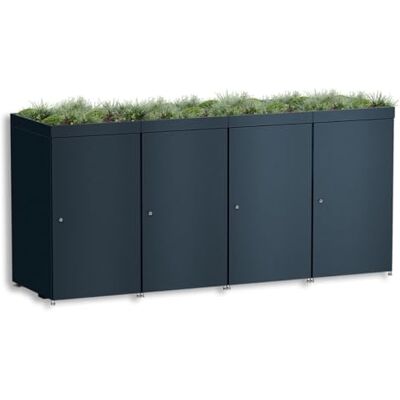 Metzler Mülltonnenbox 4er 240L in Anthrazit mit Pflanzdach Für 4 Tonnen aus Aluminium rostfrei & abschließbar Mülltonnenverkleidung außen mit höhenverstellbare Füße Müllbox für Garten Metzler Mülltonnenbox 4er 240L in Anthrazit mit Pflanzdach Für 4 Tonnen aus Aluminium rostfrei & abschließbar Mülltonnenverkleidung außen mit höhenverstellbare Füße Müllbox für Garten