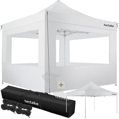 tectake ® Alu Pavillon 3x3, Faltpavillon klappbar, wasserdicht, Partyzelt mit 4 Seitenwänden, inkl. Spannseile, Heringe und Tasche, Überdachung Balkon, Terrasse, Garten Pavillion weiß tectake ® Alu Pavillon 3x3, Faltpavillon klappbar, wasserdicht, Partyzelt mit 4 Seitenwänden, inkl. Spannseile, Heringe und Tasche, Überdachung Balkon, Terrasse, Garten Pavillion weiß