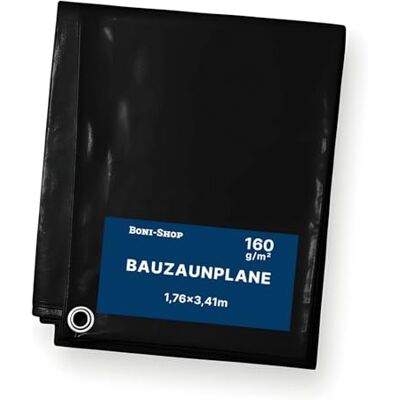 Boni-Shop Bauzaunplane Sichtschutz 1,76x3,41m schwarz 160g/m² PE-Gewebeplane wasserdicht UV-stabilisiert Zaunblende Blickdicht mit Aluminium-Ösen Windschutz Bauplane Boni-Shop Bauzaunplane Sichtschutz 1,76x3,41m schwarz 160g/m² PE-Gewebeplane wasserdicht UV-stabilisiert Zaunblende Blickdicht mit Aluminium-Ösen Windschutz Bauplane