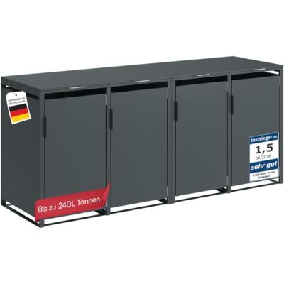 STEELSØN Thoria Mülltonnenbox 4er bis 240 L, Müllbox aus Stahl, Anthrazit Müllcontainer für 4 Tonnen, hochwertige Mülltonnenverkleidung wetterfest & UV-beständig, Müllbox/ Gerätebox für Outdoor STEELSØN Thoria Mülltonnenbox 4er bis 240 L, Müllbox aus Stahl, Anthrazit Müllcontainer für 4 Tonnen, hochwertige Mülltonnenverkleidung wetterfest & UV-beständig, Müllbox/ Gerätebox für Outdoor