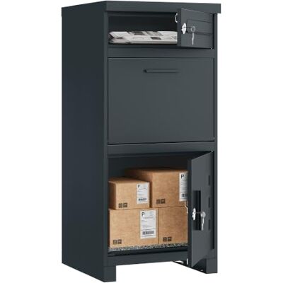 SONGMICS Paketbox, Briefkasten mit Paketfach, Stahl Paketkasten XXL, für Briefe, Pakete, Schloss mit Abdeckung, Stahl, grau, POSTER Kollektion GMB091GZ01 SONGMICS Paketbox, Briefkasten mit Paketfach, Stahl Paketkasten XXL, für Briefe, Pakete, Schloss mit Abdeckung, Stahl, grau, POSTER Kollektion GMB091GZ01