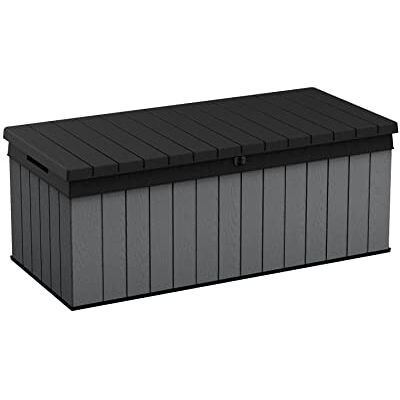 Keter Darwin Auflagenbox, Kissenbox, 380 l, Grau – Hydraulisches Kolbensystem mit Gasdruckfeder für Deckel, Abschließbar, Pflegeleicht, Holzoptik, Polsterbox Keter Darwin Auflagenbox, Kissenbox, 380 l, Grau – Hydraulisches Kolbensystem mit Gasdruckfeder für Deckel, Abschließbar, Pflegeleicht, Holzoptik, Polsterbox