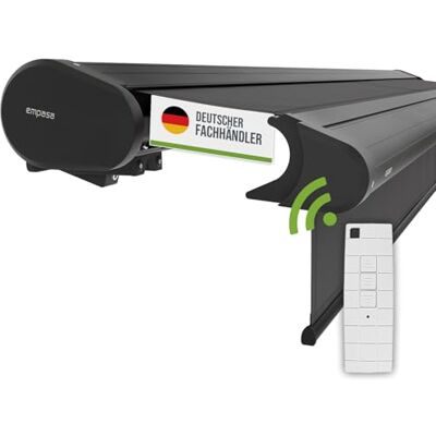 empasa Elektrische Vollkassettenmarkise 'Premium' Kassettenmarkise Gelenkarmmarkise Markise Sonnenschutz mit manuell ausfahrbarem Volant, komplett vormontiert, Farbe:anthrazit, Größe:4 x 3 m empasa Elektrische Vollkassettenmarkise 'Premium' Kassettenmarkise Gelenkarmmarkise Markise Sonnenschutz mit manuell ausfahrbarem Volant, komplett vormontiert, Farbe:anthrazit, Größe:4 x 3 m