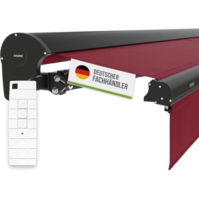 empasa Elektrische Kassettenmarkise 'Expert' Gelenkarmmarkise Markise Sonnenschutz mit manuell ausfahrbarem Volant, komplett vormontiert, Farbe:weinrot, Größe:4.5 x 3 m empasa Elektrische Kassettenmarkise 'Expert' Gelenkarmmarkise Markise Sonnenschutz mit manuell ausfahrbarem Volant, komplett vormontiert, Farbe:weinrot, Größe:4.5 x 3 m