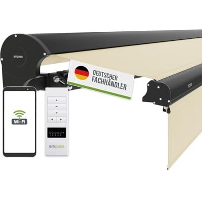 empasa elektrische Kassettenmarkise Expert Plus Markise mit WiFi-Motor Smart Home kompatibel, Terrassenüberdachung mit Volant, komplett vormontiert, Farbe:elfenbein, Größe:3 x 2.5 m empasa elektrische Kassettenmarkise Expert Plus Markise mit WiFi-Motor Smart Home kompatibel, Terrassenüberdachung mit Volant, komplett vormontiert, Farbe:elfenbein, Größe:3 x 2.5 m