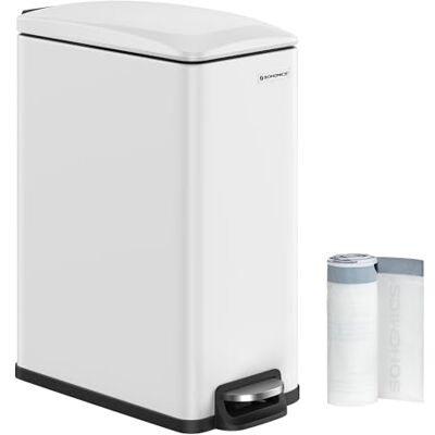 SONGMICS Mülleimer Küche, 48 Liter, schmal, Tretmülleimer, Stahl Abfalleimer, mit Softclose-Deckel und Inneneimer, 15 Müllbeutel inklusive, weiß, PLUSHIC Kollektion LTB510W4802 SONGMICS Mülleimer Küche, 48 Liter, schmal, Tretmülleimer, Stahl Abfalleimer, mit Softclose-Deckel und Inneneimer, 15 Müllbeutel inklusive, weiß, PLUSHIC Kollektion LTB510W4802