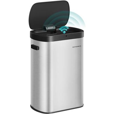 SONGMICS Mülleimer mit Sensor, 50 L, Softclose-Deckel, Edelstahl Öffnen per Handbewegung oder Berühren, inkl. 15 Müllbeutel, silber, POWE Kollektion LTB640E01 SONGMICS Mülleimer mit Sensor, 50 L, Softclose-Deckel, Edelstahl Öffnen per Handbewegung oder Berühren, inkl. 15 Müllbeutel, silber, POWE Kollektion LTB640E01