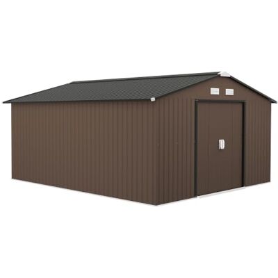 Outsunny Gerätehaus 12,4 m² mit Pultdach 386 x 340 x 200 cm Braun Schiebetür , Wetterfest, Geräteschuppen, Gartenhütte Gartenhaus, Outdoor Garten Schuppen, für Hinterhof Außenbereich Outsunny Gerätehaus 12,4 m² mit Pultdach 386 x 340 x 200 cm Braun Schiebetür , Wetterfest, Geräteschuppen, Gartenhütte Gartenhaus, Outdoor Garten Schuppen, für Hinterhof Außenbereich