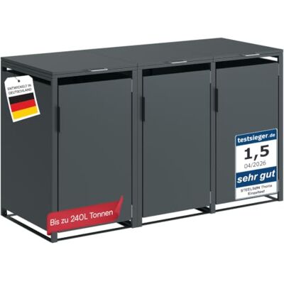 STEELSØN Thoria Mülltonnenbox 3er bis 240 L, Müllbox aus Stahl, Anthrazit Müllcontainer für 3 Tonnen, hochwertige Mülltonnenverkleidung wetterfest & UV-beständig, Müllbox/ Gerätebox für Outdoor STEELSØN Thoria Mülltonnenbox 3er bis 240 L, Müllbox aus Stahl, Anthrazit Müllcontainer für 3 Tonnen, hochwertige Mülltonnenverkleidung wetterfest & UV-beständig, Müllbox/ Gerätebox für Outdoor