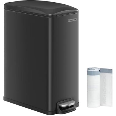 SONGMICS Mülleimer Küche, 48 Liter, schmal, Tretmülleimer, Stahl Abfalleimer, mit Softclose-Deckel und Inneneimer, 15 Müllbeutel inklusive, Tintenschwarz, PLUSHIC Kollektion LTB510B4802 SONGMICS Mülleimer Küche, 48 Liter, schmal, Tretmülleimer, Stahl Abfalleimer, mit Softclose-Deckel und Inneneimer, 15 Müllbeutel inklusive, Tintenschwarz, PLUSHIC Kollektion LTB510B4802
