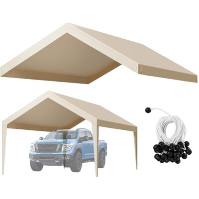 VEVOR Carport-Ersatzdach, 3,65x6,09 m, tragbare Garagenzeltplane, UV-beständige Autounterstandsplane, Carport-Abdeckung mit Ballfangnetzen, Beige, Rahmen Nicht im Lieferumfang enthalten VEVOR Carport-Ersatzdach, 3,65x6,09 m, tragbare Garagenzeltplane, UV-beständige Autounterstandsplane, Carport-Abdeckung mit Ballfangnetzen, Beige, Rahmen Nicht im Lieferumfang enthalten