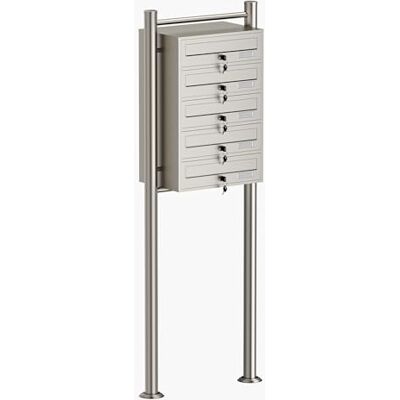 Wiltec 5er Briefkastenanlage Edelstahl 556 x 270 x 1500 mm, Standbriefkasten mit 5 Fächern, Schlüssel und Namensschild, Briefkasten Postkasten mit Ständer Wiltec 5er Briefkastenanlage Edelstahl 556 x 270 x 1500 mm, Standbriefkasten mit 5 Fächern, Schlüssel und Namensschild, Briefkasten Postkasten mit Ständer