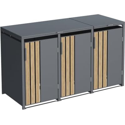 ESTEXO Mülltonnenbox für 3 Tonnen Mülltonnenverkleidung mit Deckel Anthrazit mit Holzdekor Aufbewahrungsbox Müllbox ESTEXO Mülltonnenbox für 3 Tonnen Mülltonnenverkleidung mit Deckel Anthrazit mit Holzdekor Aufbewahrungsbox Müllbox
