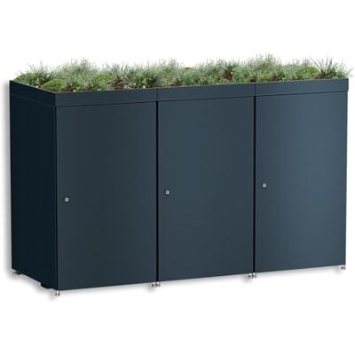 Metzler Mülltonnenbox 3er 240L in Anthrazit mit Pflanzdach Für 3 Tonnen aus Aluminium rostfrei & abschließbar Mülltonnenverkleidung außen mit höhenverstellbare Füße Müllbox für Garten Metzler Mülltonnenbox 3er 240L in Anthrazit mit Pflanzdach Für 3 Tonnen aus Aluminium rostfrei & abschließbar Mülltonnenverkleidung außen mit höhenverstellbare Füße Müllbox für Garten
