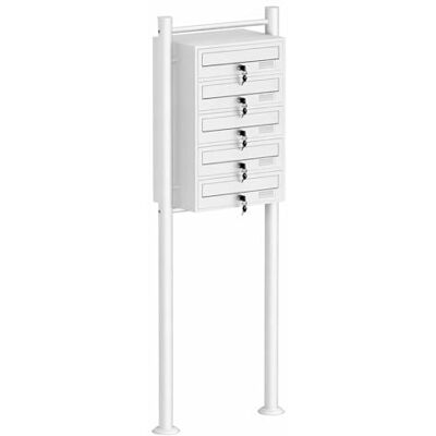 Wiltec 5er Briefkastenanlage weiß 270 x 513 x 1500 mm, Standbriefkasten mit 5 Fächern, Schlüssel und Namensschild, Briefkasten Postkasten mit Ständer Wiltec 5er Briefkastenanlage weiß 270 x 513 x 1500 mm, Standbriefkasten mit 5 Fächern, Schlüssel und Namensschild, Briefkasten Postkasten mit Ständer