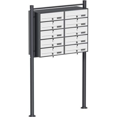 Wiltec 10er Briefkastenanlage Weiß/Anthrazit 945 x 270 x 1500 mm, Standbriefkasten mit 2x5 Fächern, Schlüssel und Namensschild, Briefkasten Postkasten mit Ständer Wiltec 10er Briefkastenanlage Weiß/Anthrazit 945 x 270 x 1500 mm, Standbriefkasten mit 2x5 Fächern, Schlüssel und Namensschild, Briefkasten Postkasten mit Ständer