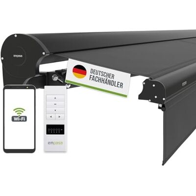 empasa elektrische Kassettenmarkise Expert Plus Markise mit WiFi-Motor Smart Home kompatibel, Terrassenüberdachung mit Volant, komplett vormontiert, Farbe:anthrazit, Größe:3 x 2.5 m empasa elektrische Kassettenmarkise Expert Plus Markise mit WiFi-Motor Smart Home kompatibel, Terrassenüberdachung mit Volant, komplett vormontiert, Farbe:anthrazit, Größe:3 x 2.5 m
