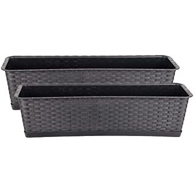 BigDean 2X Blumenkasten mit Untersetzer 60 cm lang Rattan-Optik anthrazit Balkon Pflanzkasten schmal Balkonkasten aus PP-Kunststoff Wetterfest & Langlebig BigDean 2X Blumenkasten mit Untersetzer 60 cm lang Rattan-Optik anthrazit Balkon Pflanzkasten schmal Balkonkasten aus PP-Kunststoff Wetterfest & Langlebig