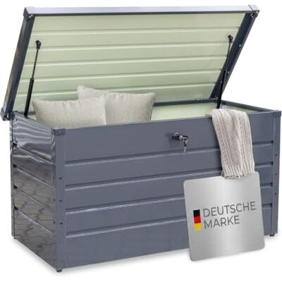 Voss Gartenbox 350L 120x61x63cm, Auflagenbox Metall, Anthrazit Gartentruhe abschließbar, wetterfest, aufklappbarer Deckel, inkl. 2 Schlüssel Voss Gartenbox 350L 120x61x63cm, Auflagenbox Metall, Anthrazit Gartentruhe abschließbar, wetterfest, aufklappbarer Deckel, inkl. 2 Schlüssel