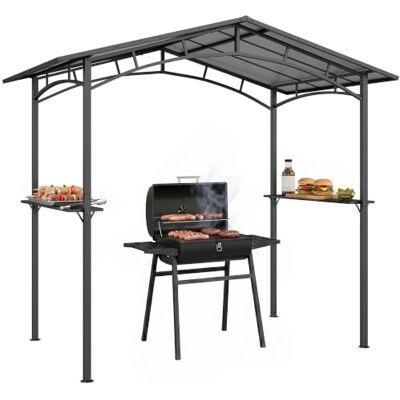 Outsunny Gartenpavillon 2,5 x 1,5 m Grillhütte 2 Regale Grilldach schwarzes Metall Polycarbonatdach Outsunny Gartenpavillon 2,5 x 1,5 m Grillhütte 2 Regale Grilldach schwarzes Metall Polycarbonatdach