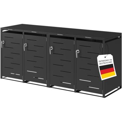 STEELSØN Diorus Mülltonnenbox 4 Tonnen bis 240L, Schwarz, abschließbar Mülltonnenverkleidung aus Stahl, Müllbox, Müllcontainer, wetterfest, Gerätebox, Tonnenhaus, Mülltonnenhaus, Sichtschutz STEELSØN Diorus Mülltonnenbox 4 Tonnen bis 240L, Schwarz, abschließbar Mülltonnenverkleidung aus Stahl, Müllbox, Müllcontainer, wetterfest, Gerätebox, Tonnenhaus, Mülltonnenhaus, Sichtschutz