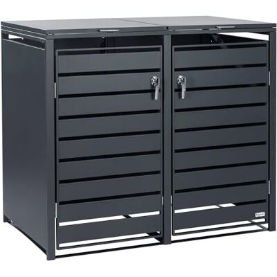 Zelsius Mülltonnenbox 2er Mülltonnen (B) 132 x (T) 80 x (H) 117 cm Anthrazit RAL7016 inkl. Erweiterungsmöglichkeit Mülltonnenverkleidung, Garten Müllbox, Aufbewahrungsbox für Mülltonnen Zelsius Mülltonnenbox 2er Mülltonnen (B) 132 x (T) 80 x (H) 117 cm Anthrazit RAL7016 inkl. Erweiterungsmöglichkeit Mülltonnenverkleidung, Garten Müllbox, Aufbewahrungsbox für Mülltonnen