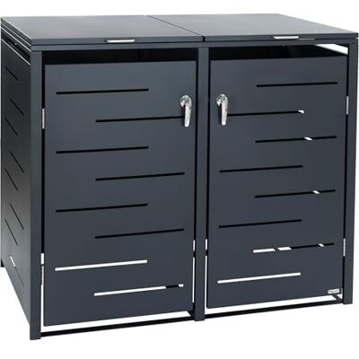 Zelsius Mülltonnenbox 2er Mülltonne (B) 132 x (T) 80 x (H) 117 cm Anthrazit RAL 7016 inkl. Erweiterungsmöglichkeit Müllhaus, Aufbewahrungsbox, Mülltonnenverkleidung, 1 Tonne Zelsius Mülltonnenbox 2er Mülltonne (B) 132 x (T) 80 x (H) 117 cm Anthrazit RAL 7016 inkl. Erweiterungsmöglichkeit Müllhaus, Aufbewahrungsbox, Mülltonnenverkleidung, 1 Tonne