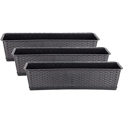BigDean 3X Blumenkasten mit Untersetzer 70 cm lang Rattan-Optik Balkon Pflanzkasten schmal Balkonkasten aus PP-Kunststoff Wetterfest & Langlebig BigDean 3X Blumenkasten mit Untersetzer 70 cm lang Rattan-Optik Balkon Pflanzkasten schmal Balkonkasten aus PP-Kunststoff Wetterfest & Langlebig